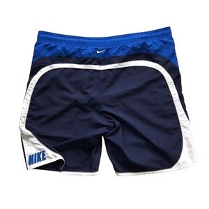 Nike Vintage Swoosh Logo Swim Trunks Nylon Shorts Y2K Blue and White Size Large